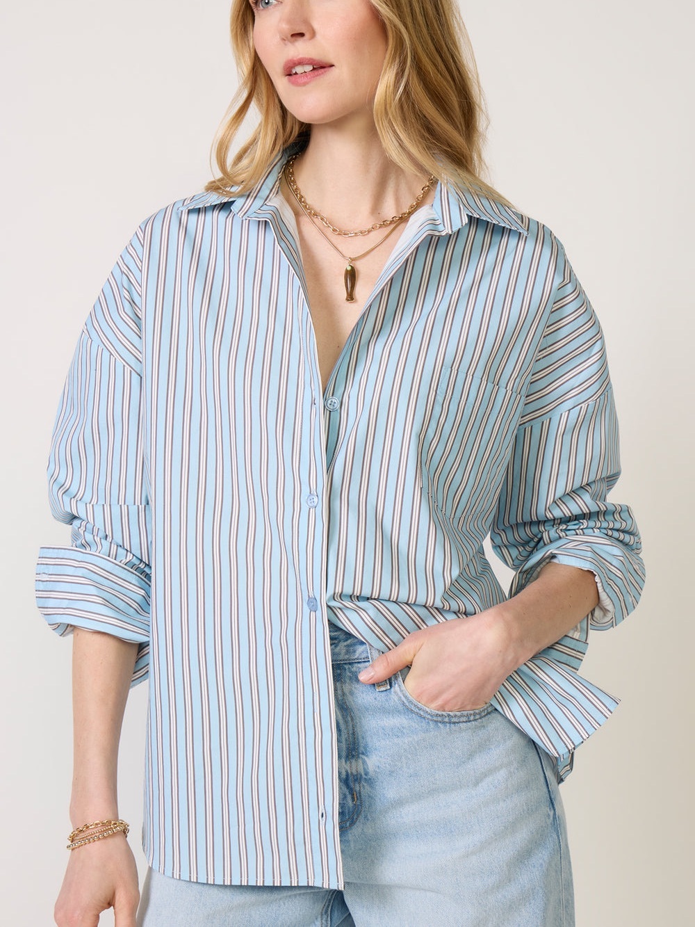ASHER Karis Button Down striped shirt color brown/ blue Size XSmall NWT